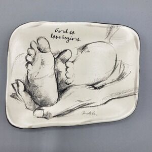Ken Sheldon Hallmark Ceramic Decorative Tray "And So Love Begins" Baby Feet 5x4